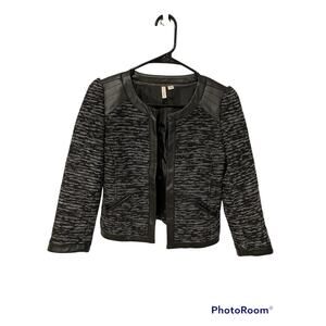 Frenchi wool tweed faux leather black blazer XS